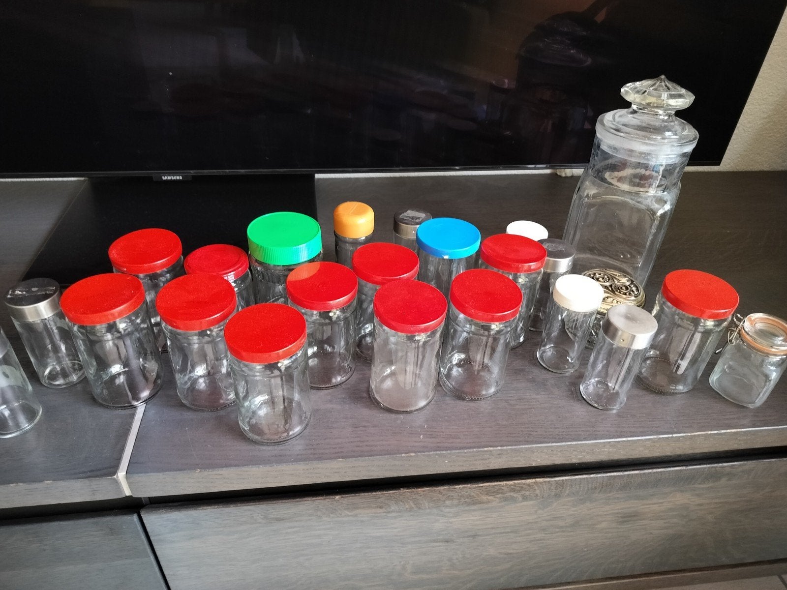 Diverse glazen potjes en voorraadpotten, Ophalen, Voorraadpot, Meerkleurig, Glas