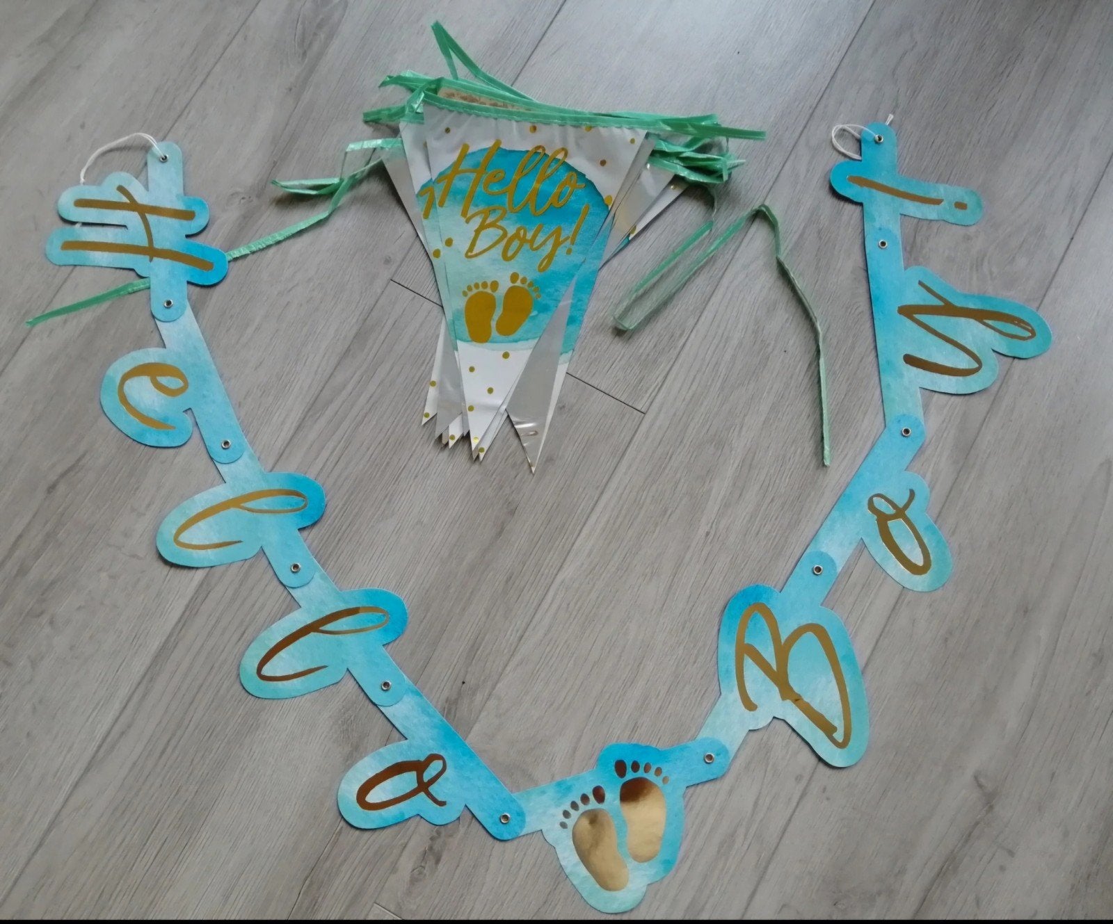 Hello Boy! Slinger en vlaggenlijn, geboorte of babyshower, Ophalen of Verzenden, Zo goed als nieuw, Versiering, Geboorte of Huwelijk