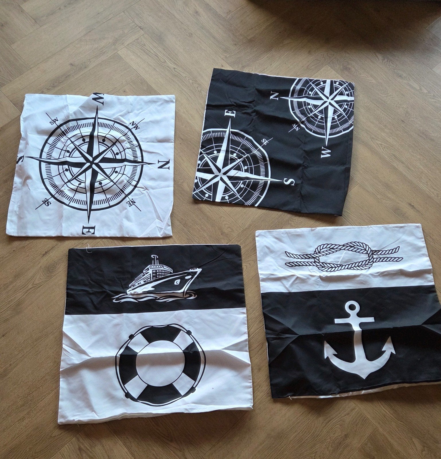 Set van 4 maritieme kussenhoezen, Overige merken, Verzenden, Wit, Met print