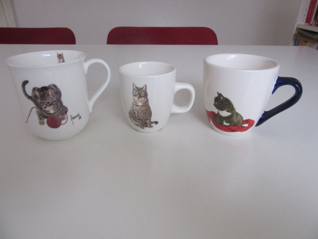 3x Francien van Westering kat poes poezen mok beker kop, Overige materialen, Overige merken, Zo goed als nieuw, Overige stijlen