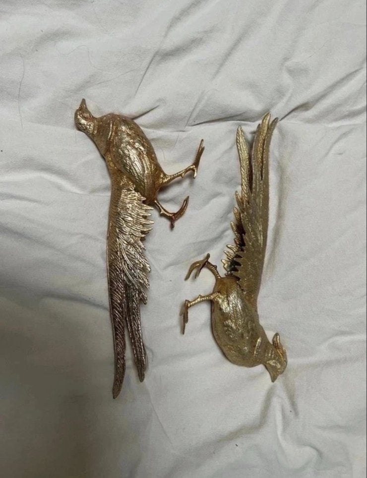 Twee gouden fazant sculpturen - 13 cm - Metaal, Verzamelen, Ophalen of Verzenden, Zo goed als nieuw, Dier