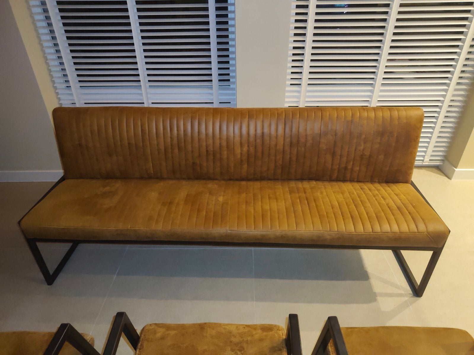 Eetkamerbank met 3 stoelen, Ophalen, Gebruikt, Bruin, Metaal