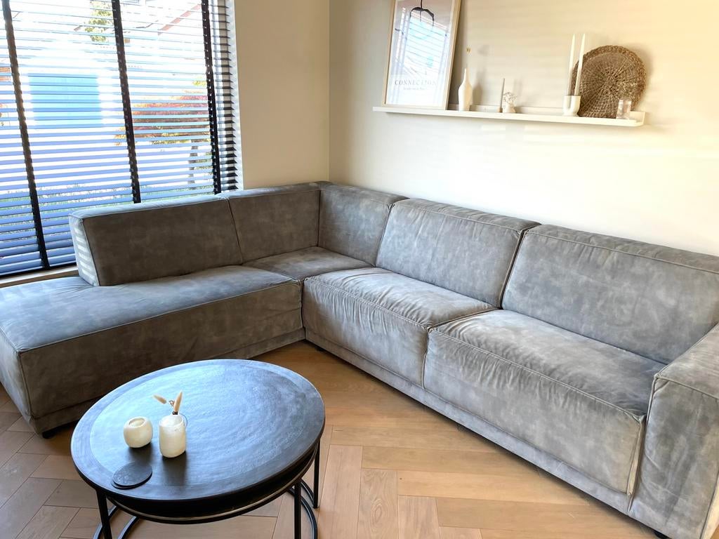 Nette grijze velvet bank 292x244 (Eijerkamp), Huis en Inrichting, Banken | Complete zithoeken, Ophalen, Gebruikt