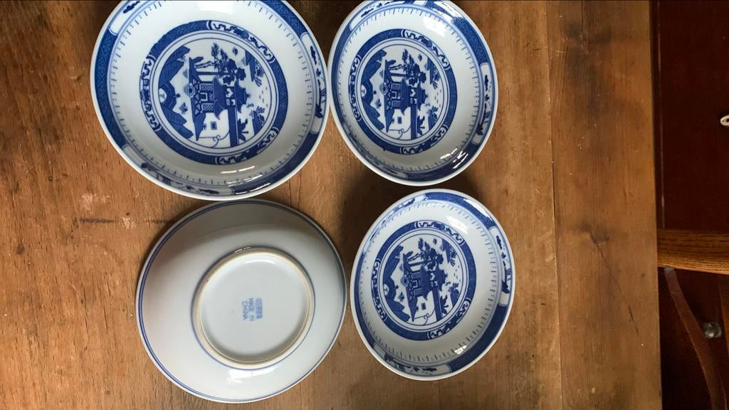 Set van 4 Chinese porseleinen schaaltjes, blauw-wit, Ophalen of Verzenden