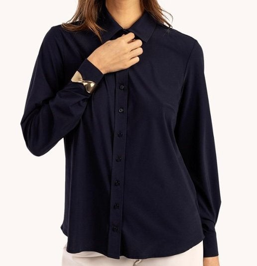 Studio Anneloes Bobby blouse donkerblauw travelstof mt M, Ophalen of Verzenden, Zo goed als nieuw, Maat 38/40 (M), Blauw