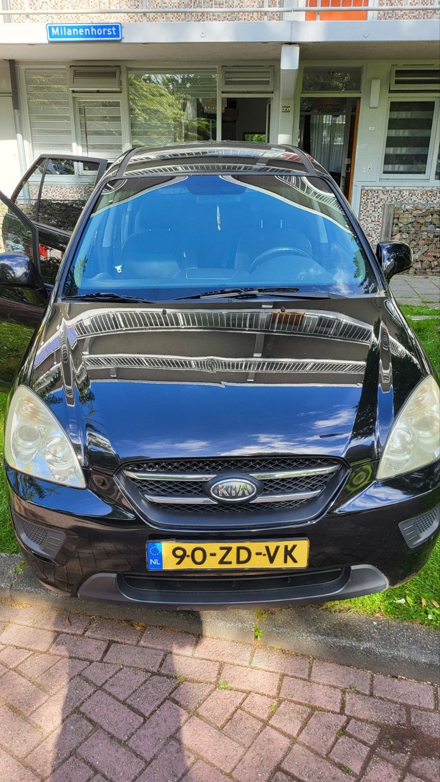 Kia Carens 2.0 Cvvt 7-ZIT 2008 Zwart, Auto's, Kia, Voorwielaandrijving, 1998 cc, Stof, 4 cilinders