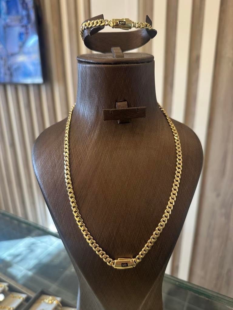 Exclusieve 18k Gouden Monaco Ketting & Armband Set, Sieraden, Tassen en Uiterlijk, Kettingen, Ophalen of Verzenden, Nieuw, Goud
