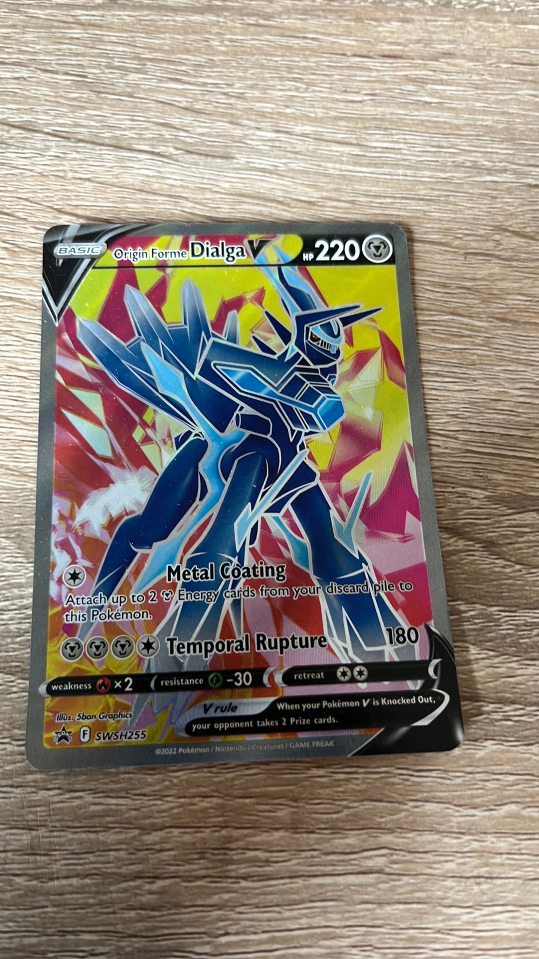 Pokémon Kaart Origin Forme Dialga V SWSH255, Ophalen of Verzenden, Zo goed als nieuw, Losse kaart, Foil