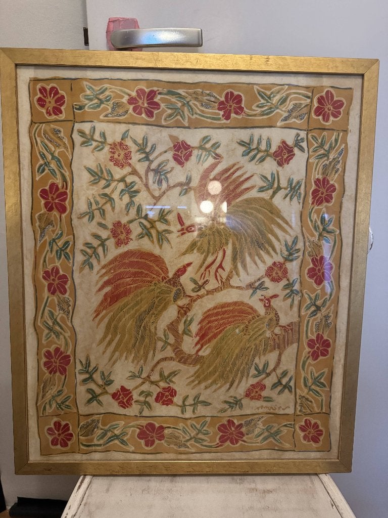 Batik in lijst, Antiek en Kunst, Kunst | Niet-Westerse kunst, Ophalen, Wanddecoratie, Textiel, Handgemaakt