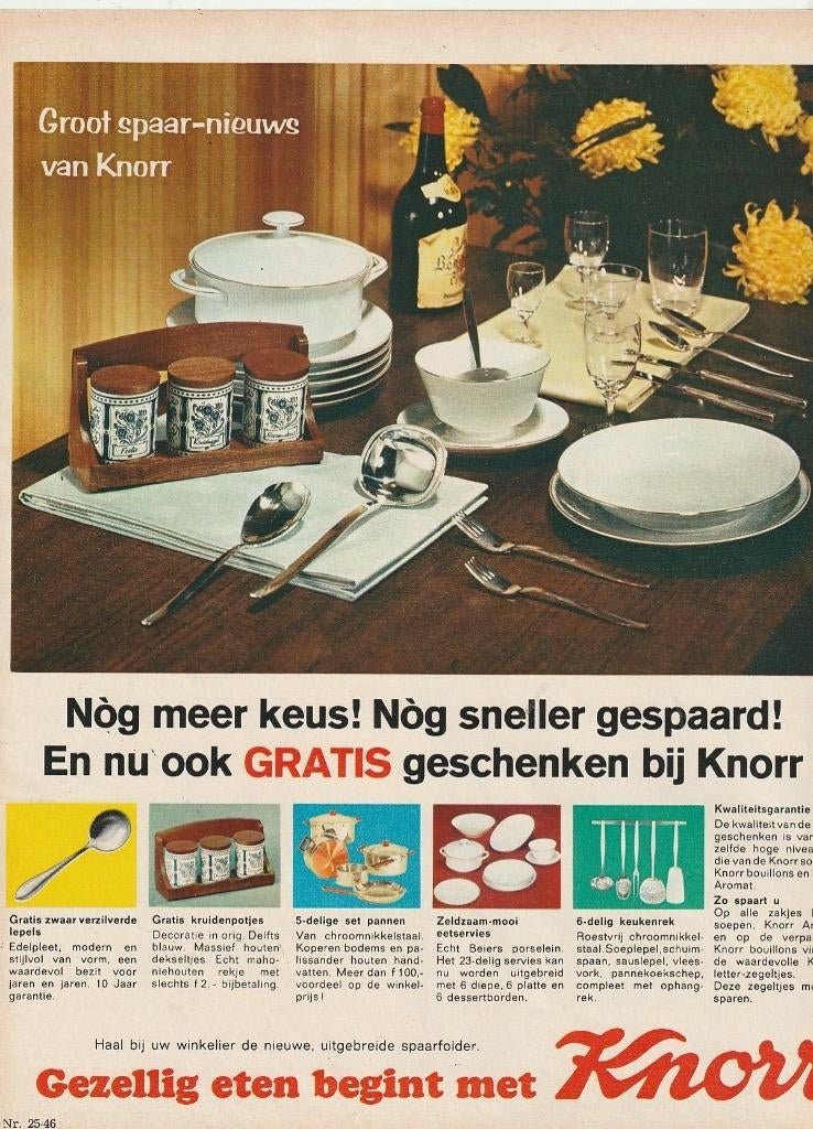 Retro reclame 1967 Knorr geschenken kruidenpotjes servies, Verzamelen, Retro, Verzenden, Overige typen