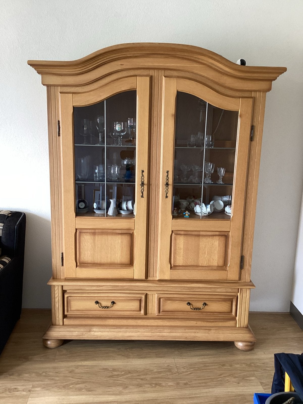 Blank eiken kast voor glas of servies - 156x202x55 cm, Ophalen, Gebruikt, 200 cm of meer, 150 tot 200 cm