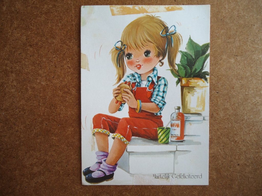 (403) Kinderkaart: Meisje eet broodje, Verzenden, 1980 tot heden, Gelopen, Kinderen