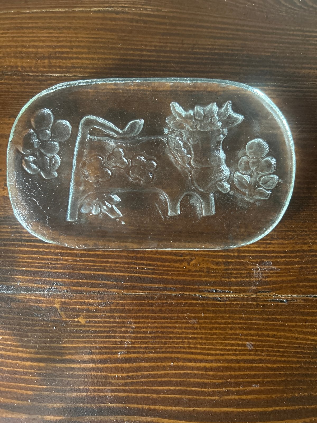 Vintage Glazen Boter/Kaasplankje "Olma de Koe" Glasi Hergisw, Ophalen of Verzenden