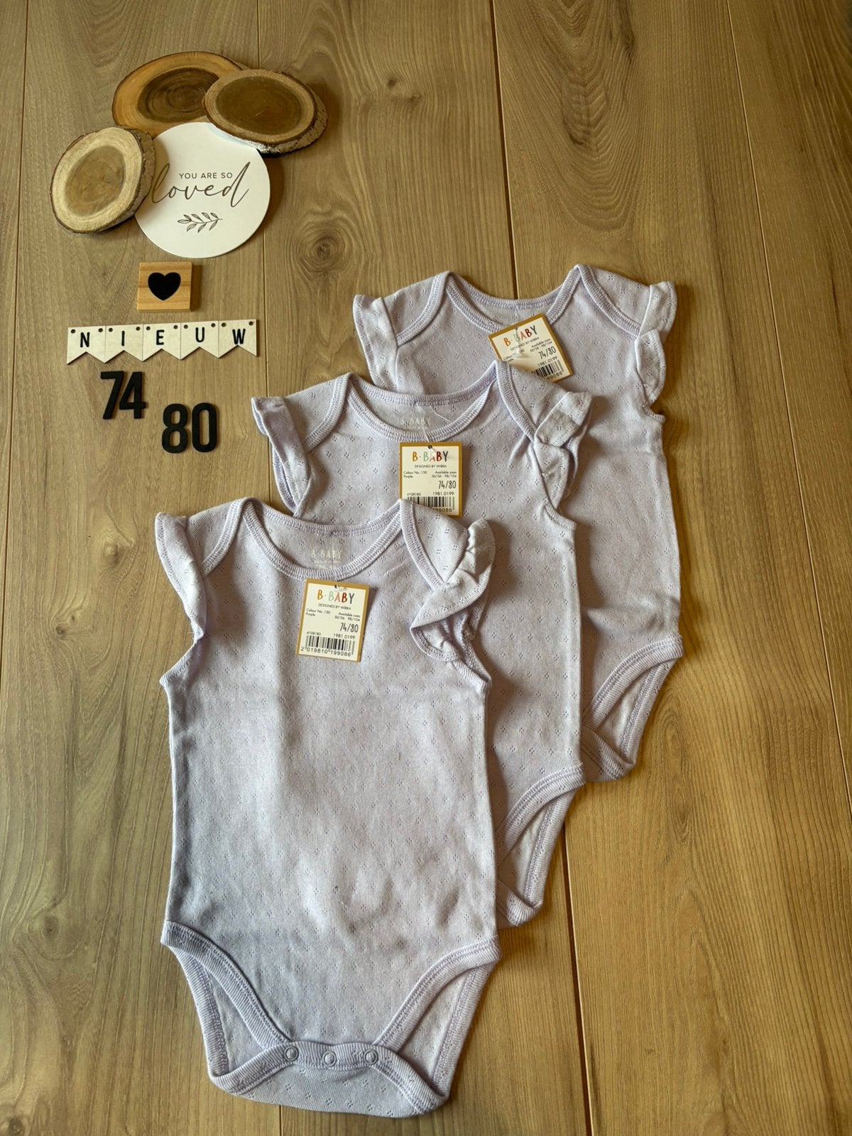 Baby meisje 3x lila rompers roesjes mouw wibra maat 74/80, Kinderen en Baby's, Ophalen of Verzenden, Nieuw, Meisje, Nacht- of Onderkleding