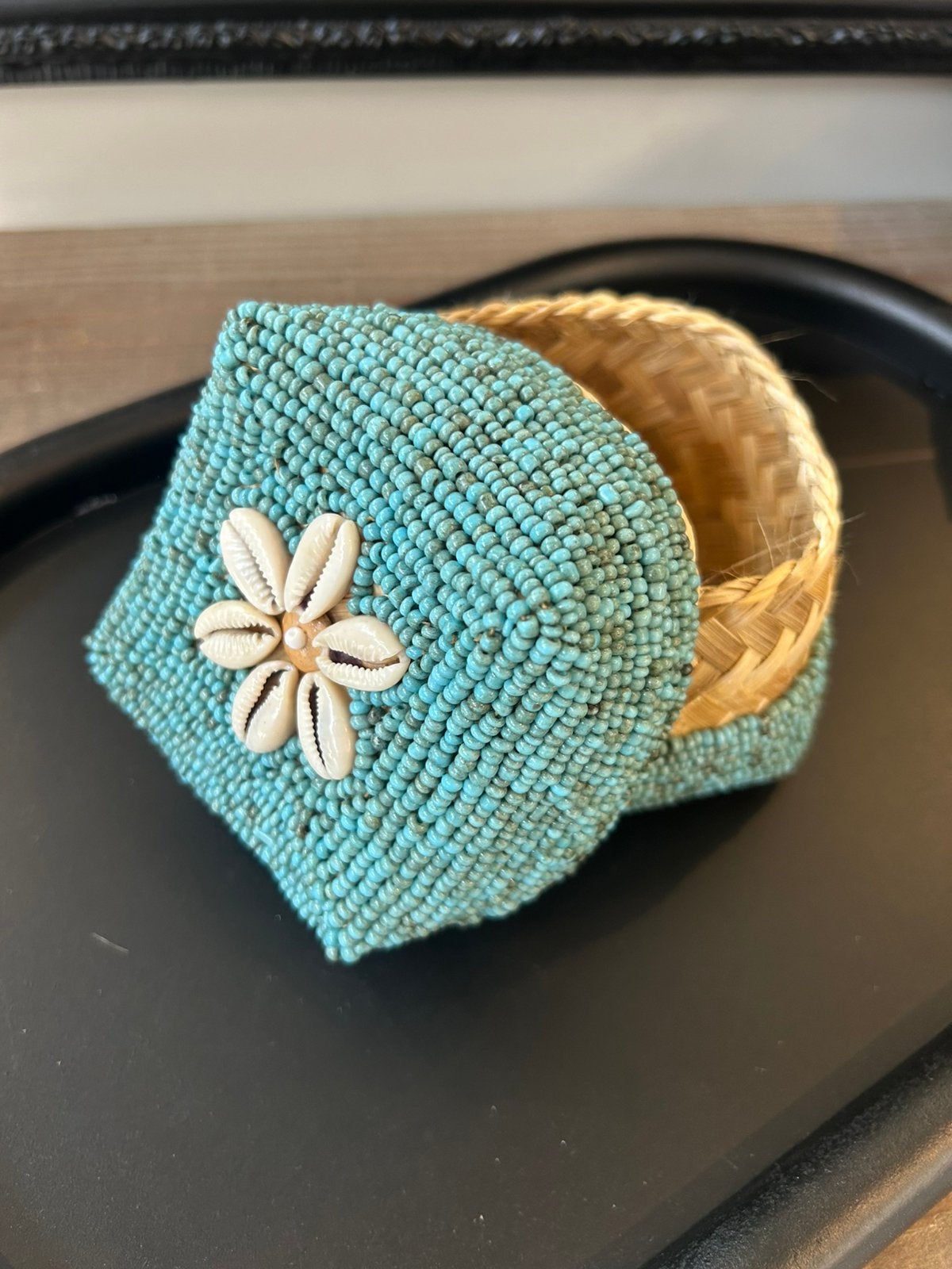 Offermandje turquoise, Huis en Inrichting, Woonaccessoires | Schalen en Manden, Ophalen of Verzenden, Nieuw, Vierkant, Riet