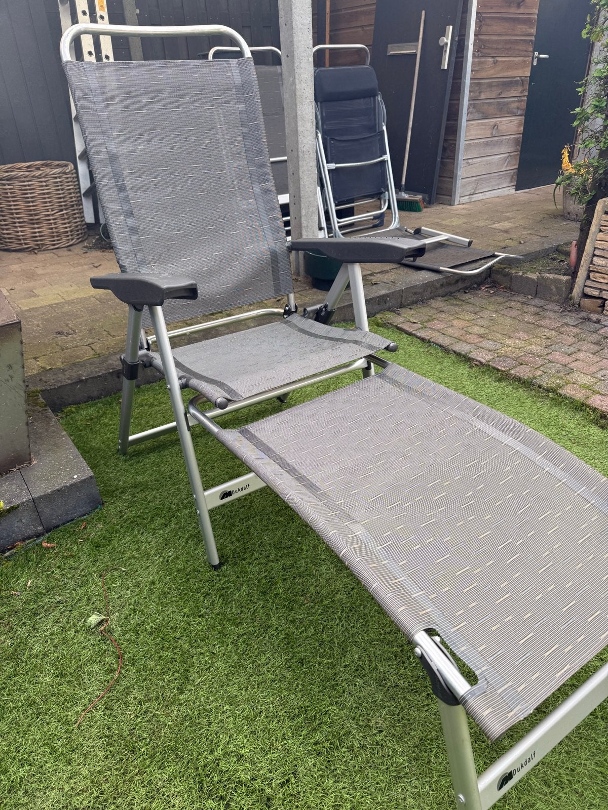 2 x Dukdalf campingstoel met voetenbank - verstelbaar, Ophalen, Gebruikt, Aluminium, Verstelbaar