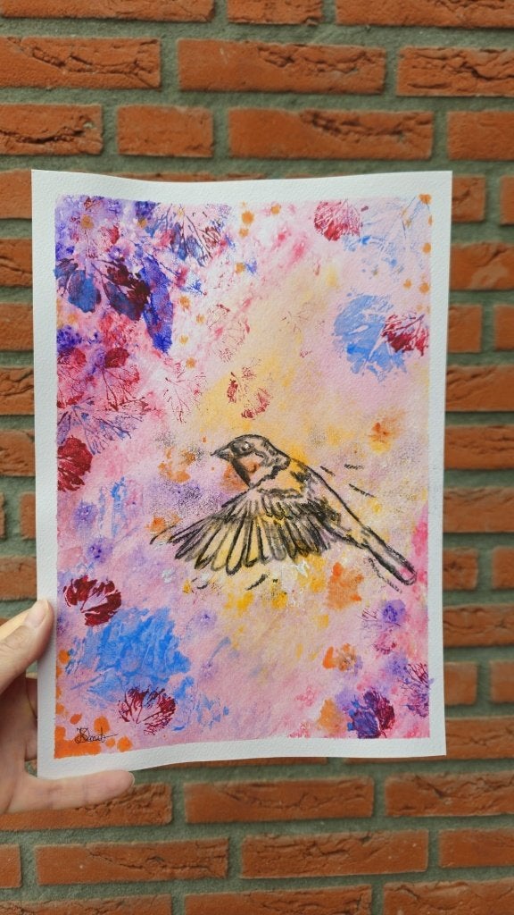 Tekening van een huismus voor aan de muur, Papier/karton, Ophalen of Verzenden, Dieren, Echtheidscertificaat