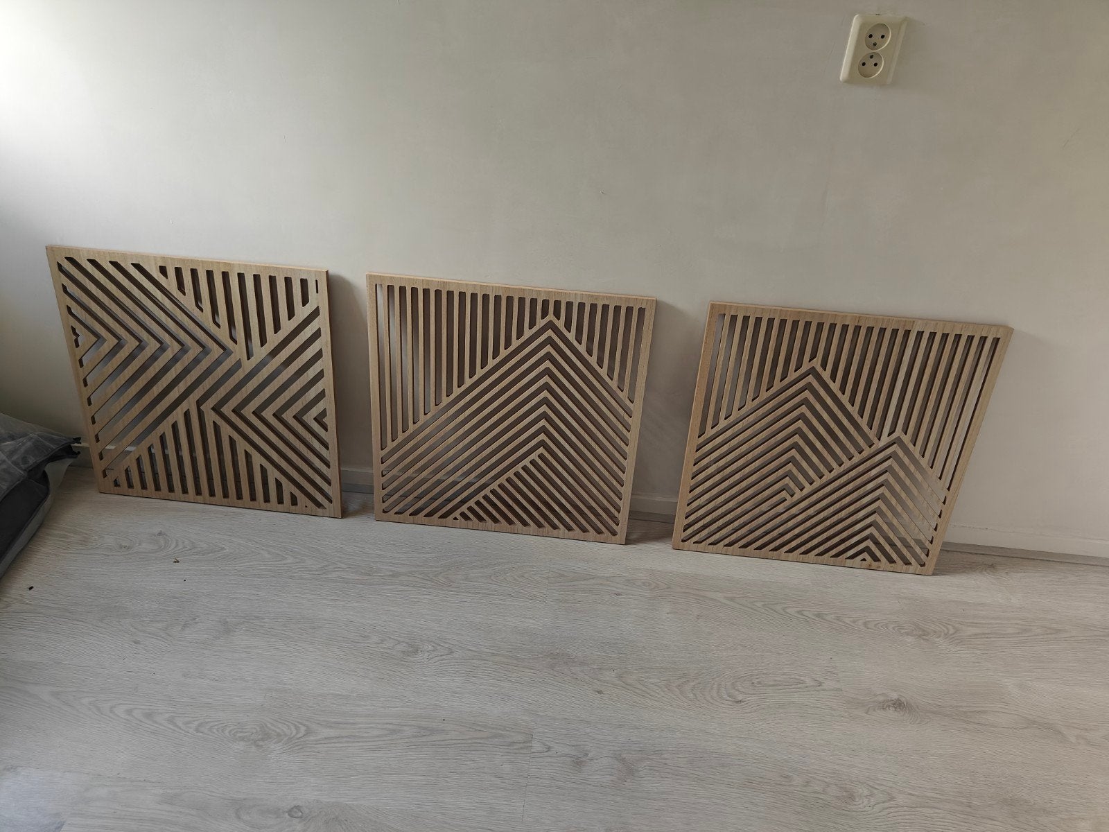 Abstract 3-luik houten wanddecoratie, Ophalen, Hout, Nieuw, Bruin