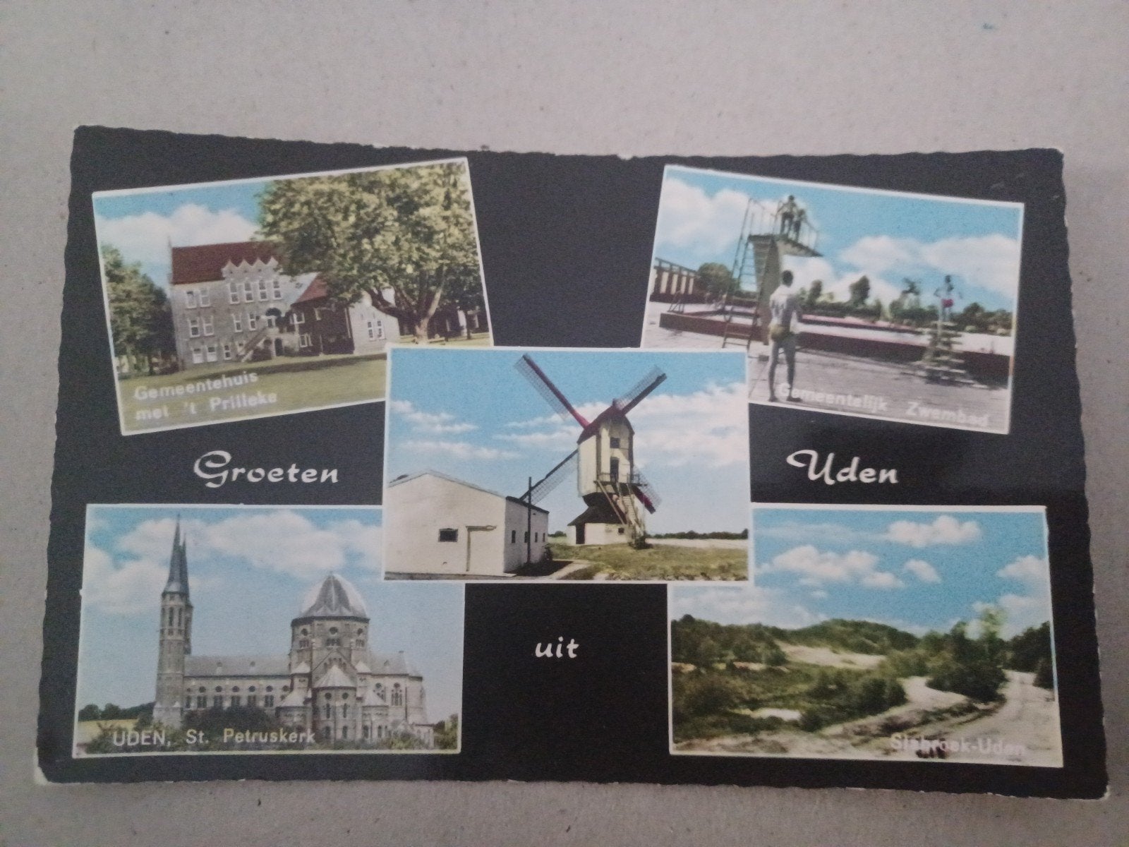 Groeten uit Uden oa. molen zwembad kerk 1964, Ophalen of Verzenden, 1960 tot 1980, Gelopen, Noord-Brabant