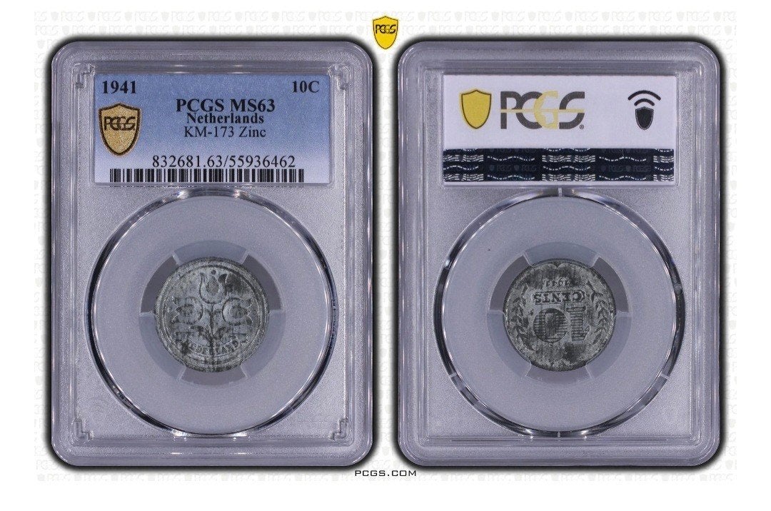 10 cent 1941 ZINK PCGS MS63 POP 6/1, Ophalen of Verzenden, Koningin Wilhelmina, 10 cent, Losse munt