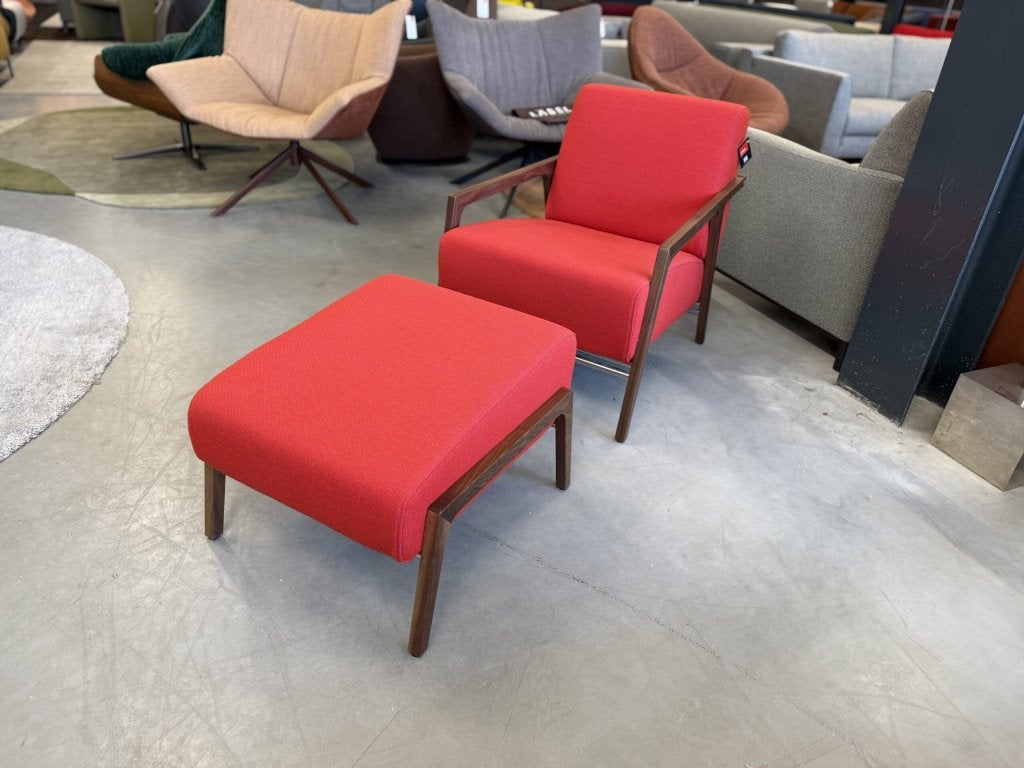 Nieuw Harvink Splinter Fauteuil met poef rood stof Stoel, Hout, Harvink, Info@harvink.nl, Nieuw