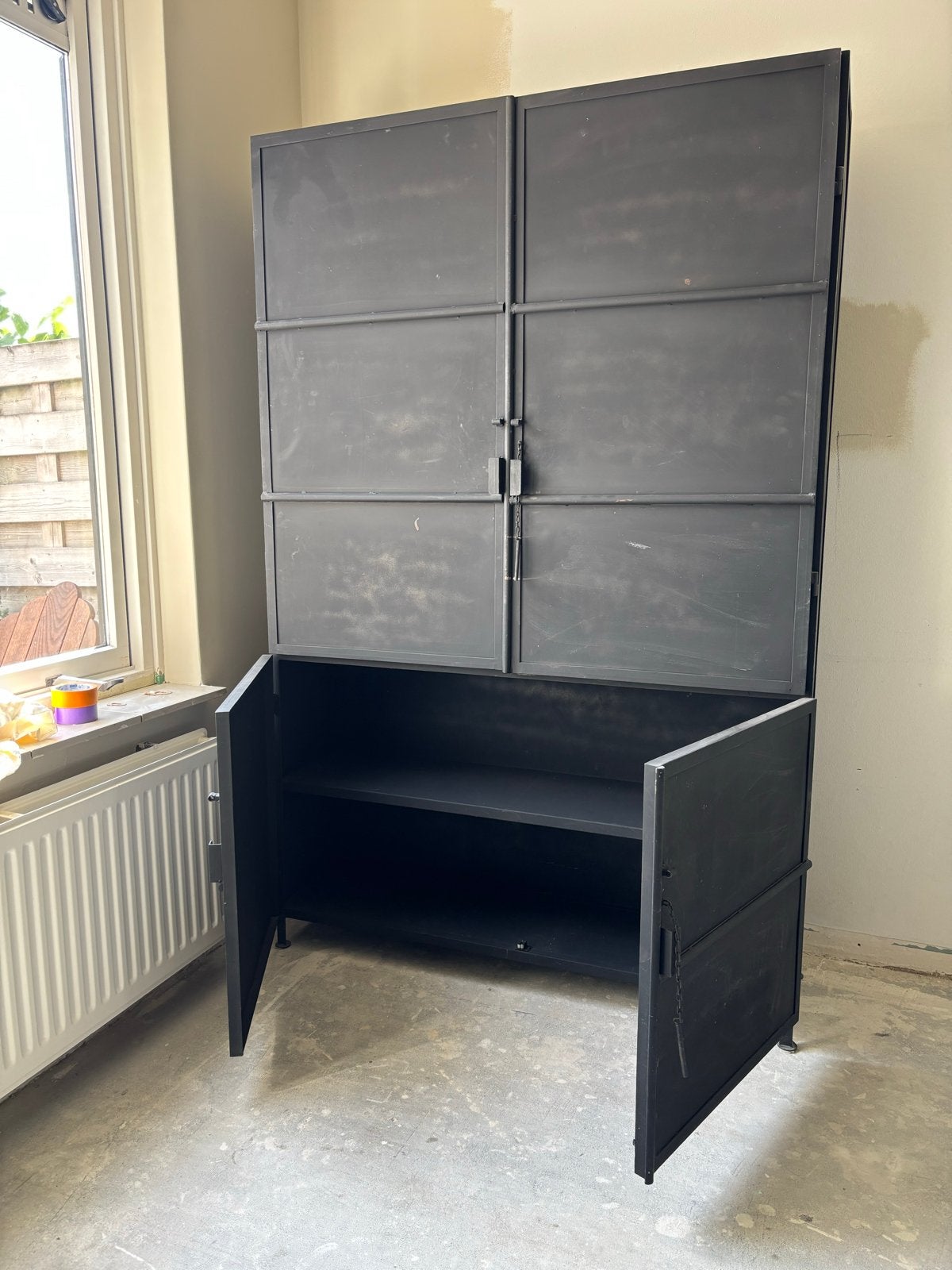 Industriële metalen buffetkast, Ophalen, Gebruikt, 100 tot 150 cm, 200 cm of meer