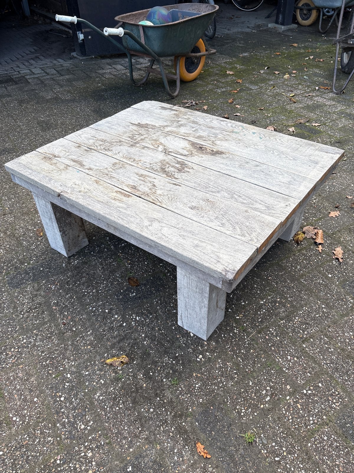 Robuuste eiken salontafel 100x85 cm, hoogte 41 cm, Ophalen, Minder dan 45 cm, Gebruikt, 75 cm of meer
