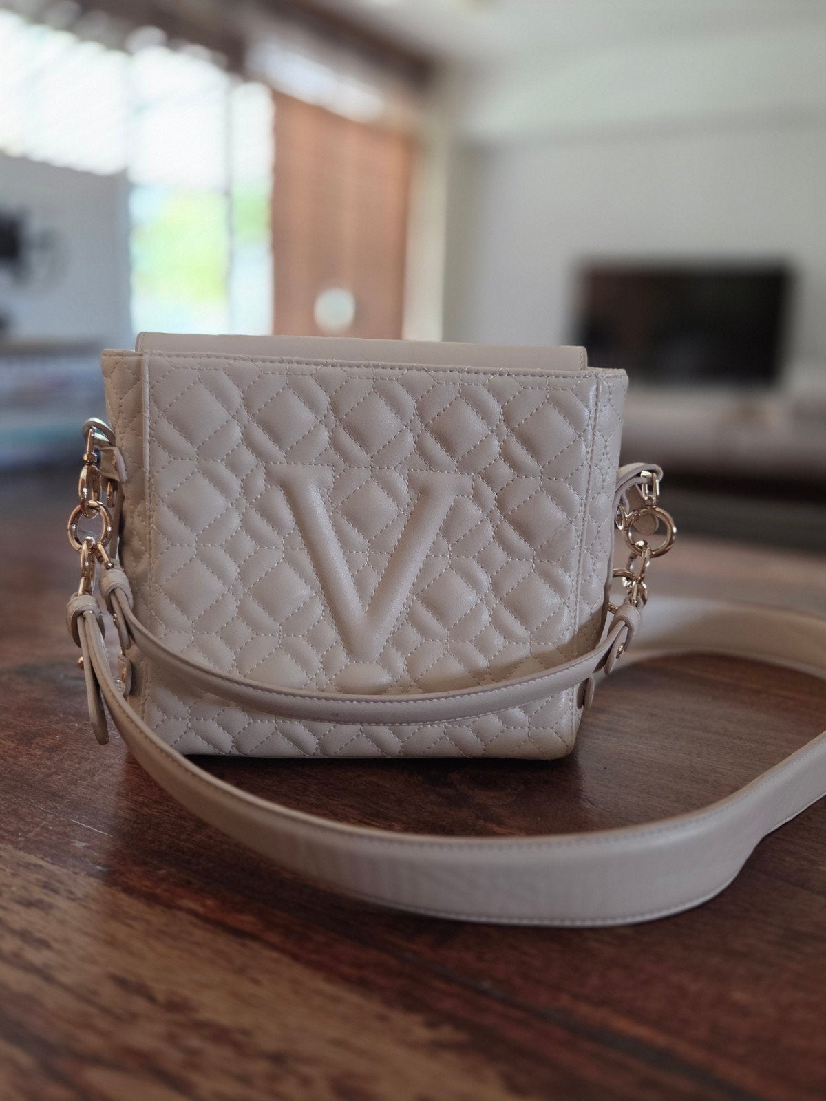 Josh-V tas crossbody handtas beige creme beige Josh V pu lee, Ophalen of Verzenden, Gebruikt, Beige, Schoudertasje