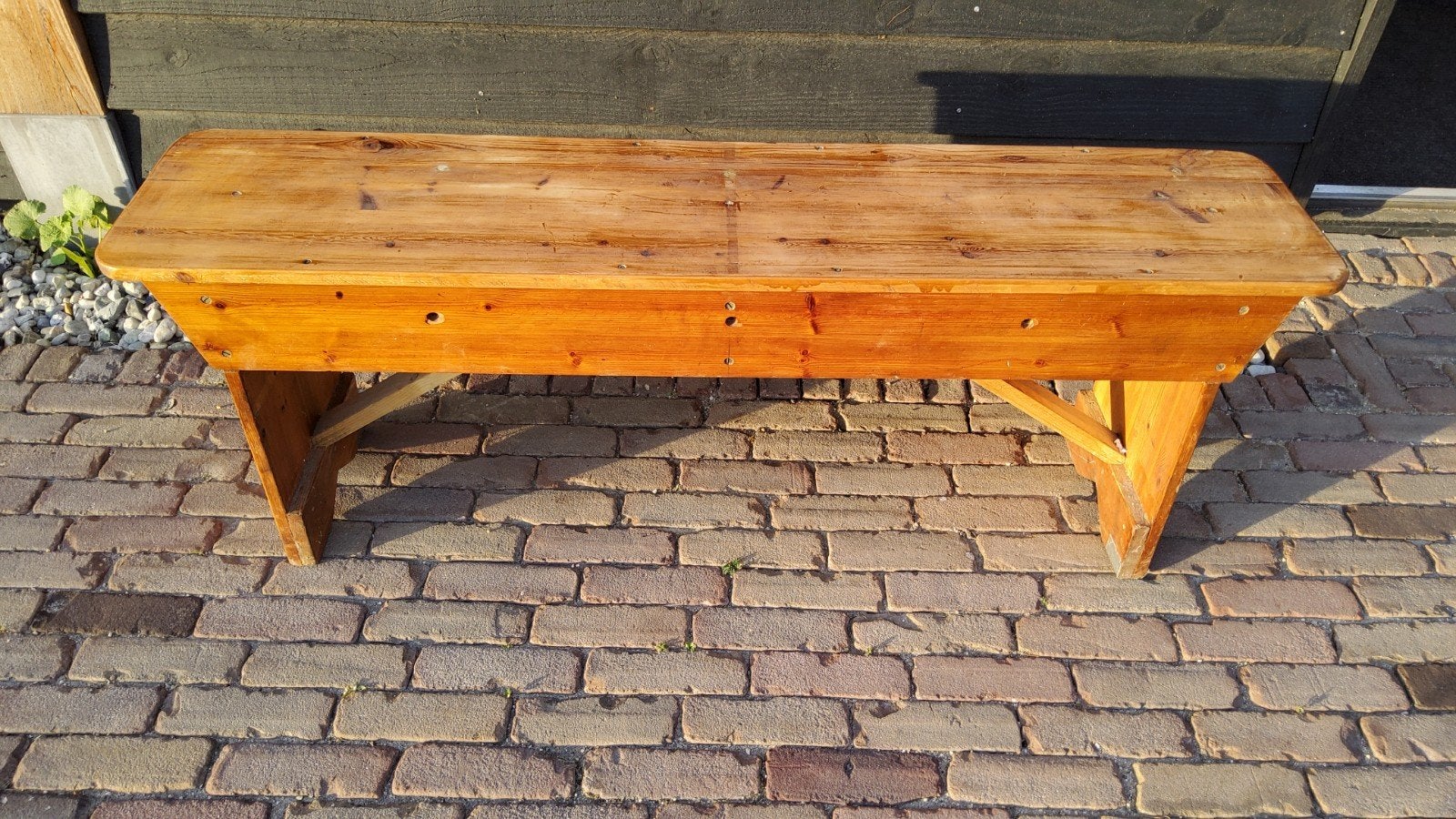 Bijzetbankje, grenenhout, H49 cm, L130 cm, B29cm, Ophalen, Gebruikt, Hout