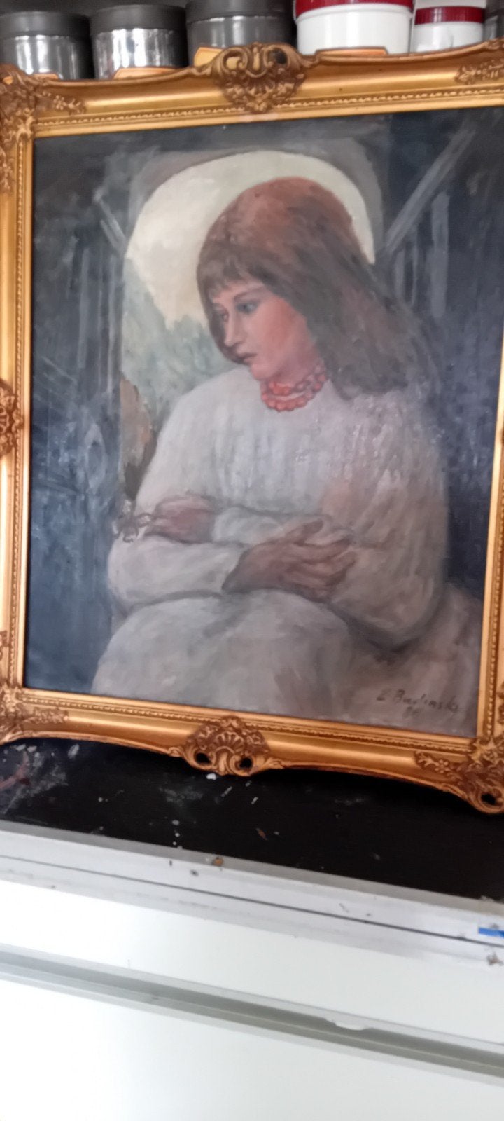 Z. Budinski. Prachtig schilderij meisje met vlinder, Doek, Portret of Personen, Ophalen of Verzenden, Gesigneerd