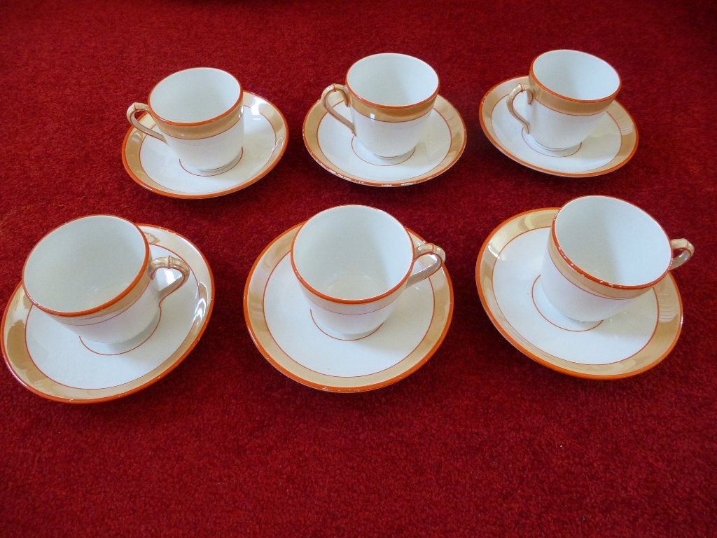 Chique set van 6 kop en schotels - Petrus Regout - Gemerkt, Gebruikt, Overige merken, Ophalen of Verzenden, Overige stijlen