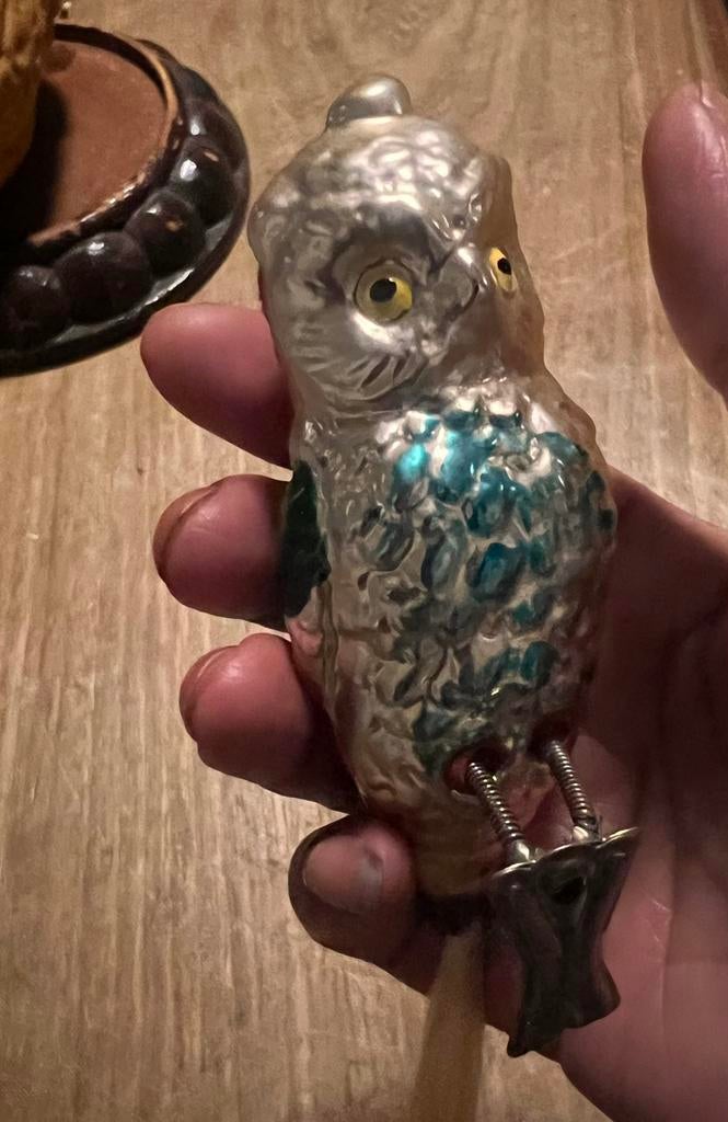 Antiek oud uil dubbele pootjes klem clip knijper kerstboom, Ophalen of Verzenden, Gebruikt