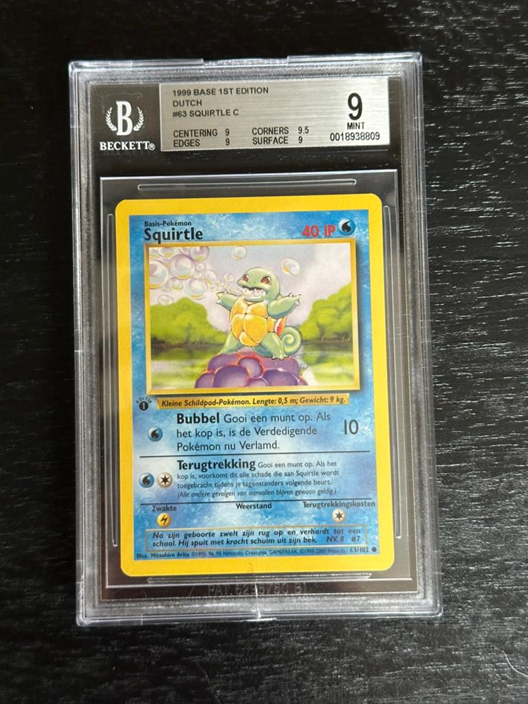 Pokemon Squirtle 1st Edition Dutch BGS 9 Base Set WOTC, Ophalen of Verzenden, Zo goed als nieuw