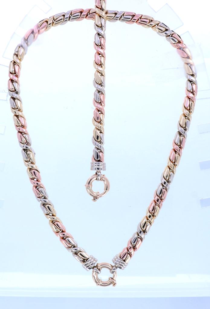 Prachtig Gouden Tricolor Collier 14K || 47,6 gram, Ophalen of Verzenden, Zo goed als nieuw, Goud, Goud