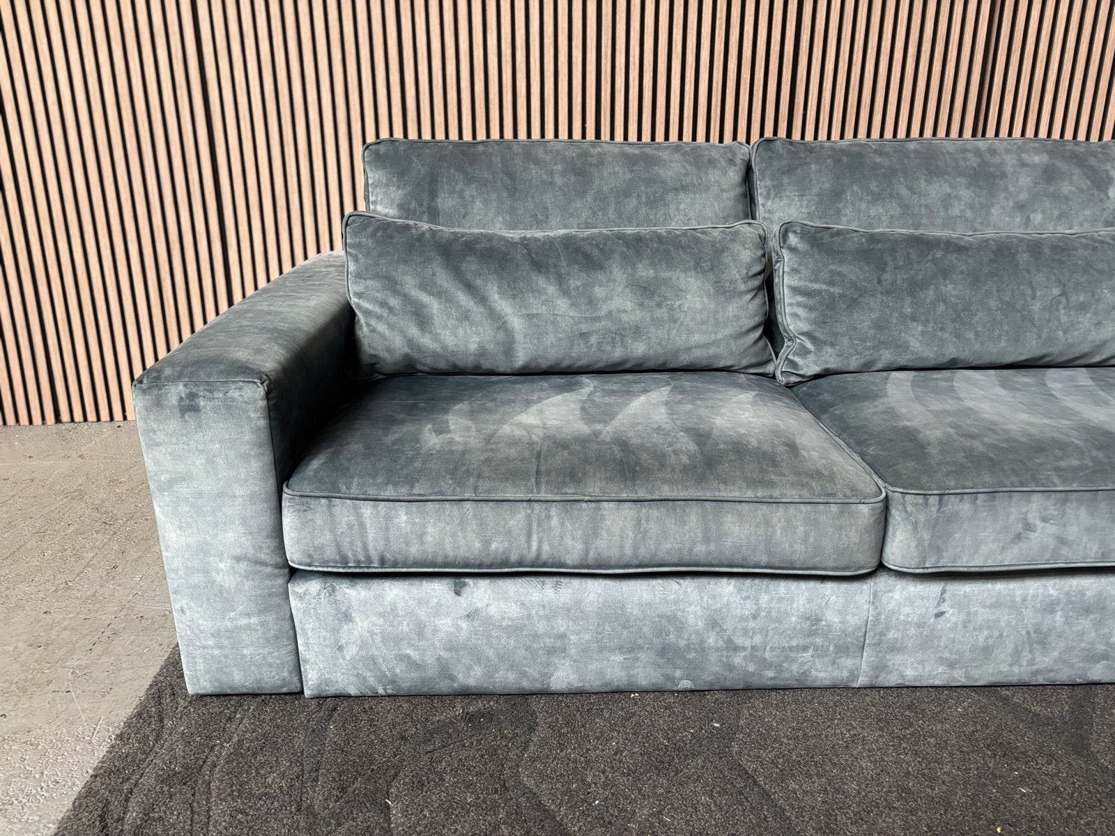 GRATIS LEVERING Velvet Hoekbank Blauw 310x250 GEREINIGD, 300 cm of meer, Ophalen of Verzenden, Zo goed als nieuw, 150 cm of meer