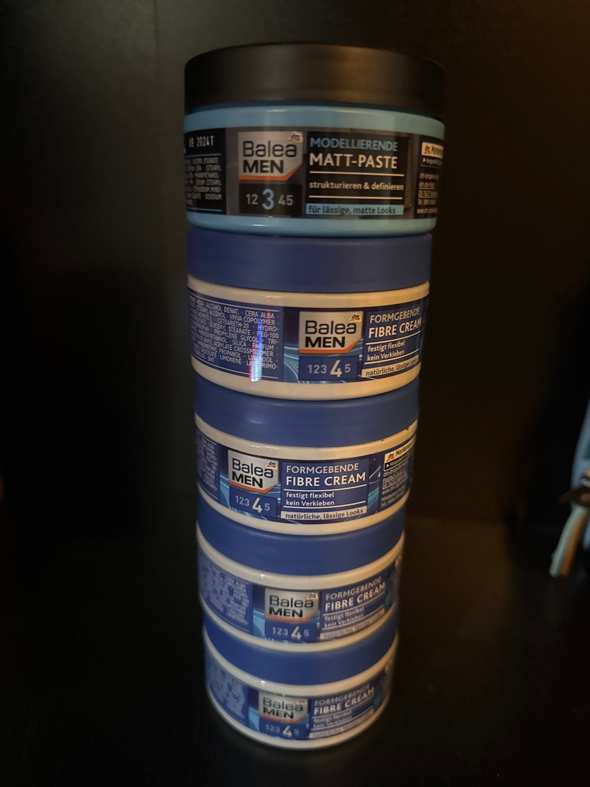 5 potjes Balea Men haarwax (4x Fibre Cream, 1x Matt-Paste), Ophalen of Verzenden, Nieuw, Gel, Wax, Haarlak of Mousse