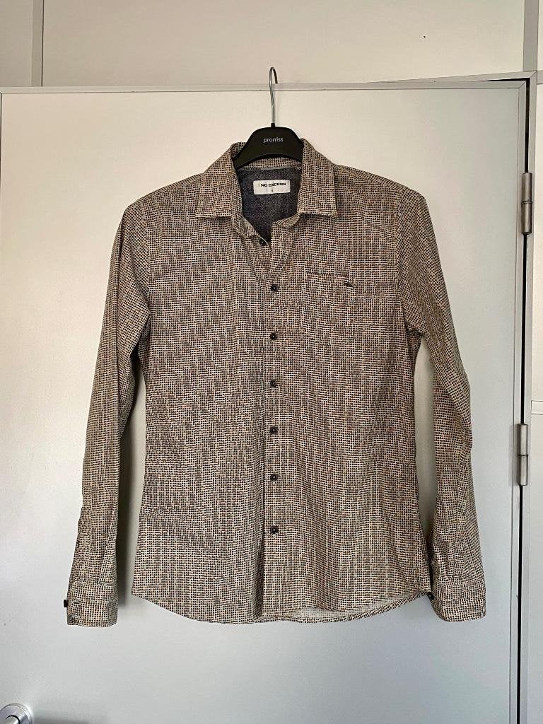 J90 No Excess maat S blouse overhemd beige/groen/blauw, Zo goed als nieuw, No Excess, Groen, Halswijdte 39/40 (M)