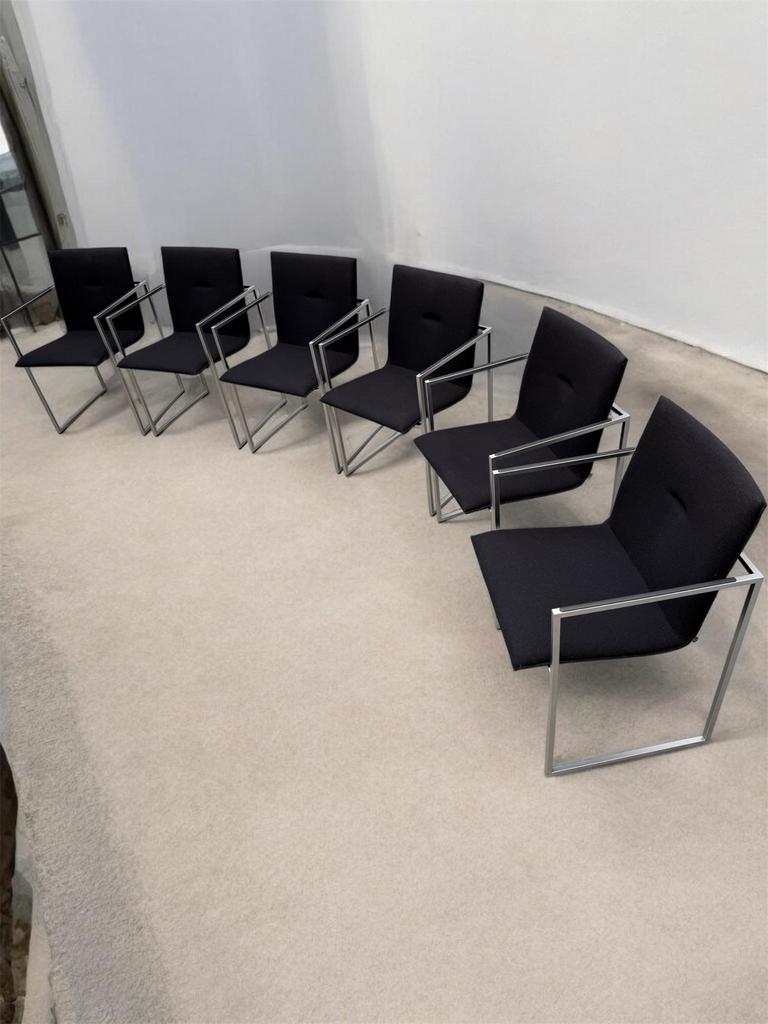6x arco frame antraciet zwart stof., Huis en Inrichting, Stoelen, Zwart, Design, Ophalen of Verzenden, Zo goed als nieuw