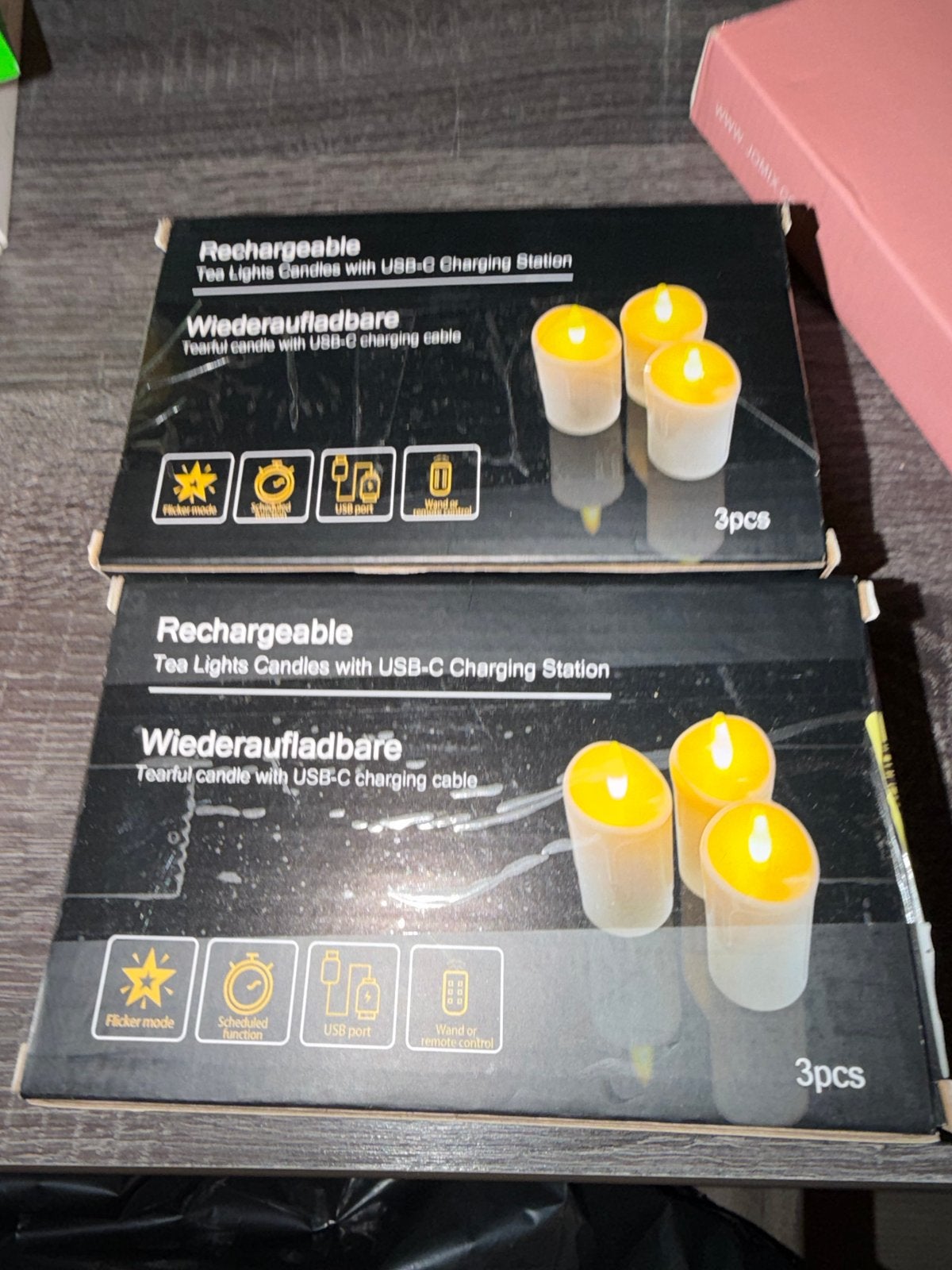 Oplaadbare LED waxinelichtjes met USB-C laadstation (2x3 stu, Kunststof, Wit, Waxinelichthouder, Nieuw