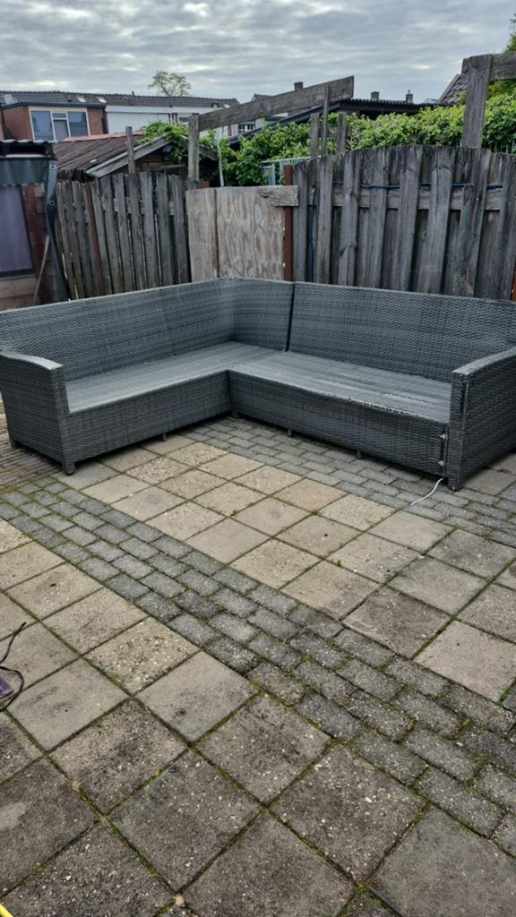 Grijze Wicker Loungeset Hoekbank, Tuin en Terras, Tuinsets en Loungesets, Gebruikt, Wicker, Ophalen