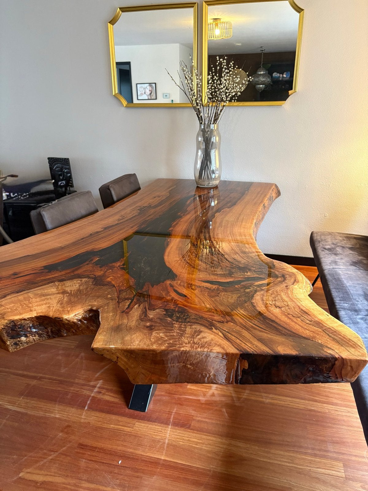 Unieke boomstamtafel met epoxy - 251x106 cm, Huis en Inrichting, Tafels | Eettafels, Ophalen, 100 tot 150 cm, 200 cm of meer, Zo goed als nieuw
