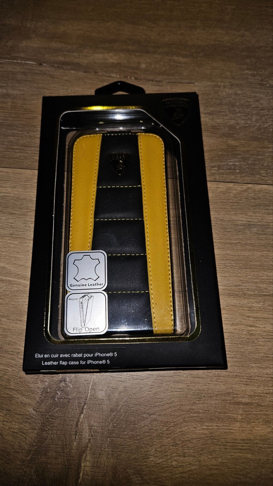 Lamborghini Leren Flipcase voor iPhone 5 - Zwart/Geel, Ophalen of Verzenden, Nieuw, IPhone 5, Flipcase