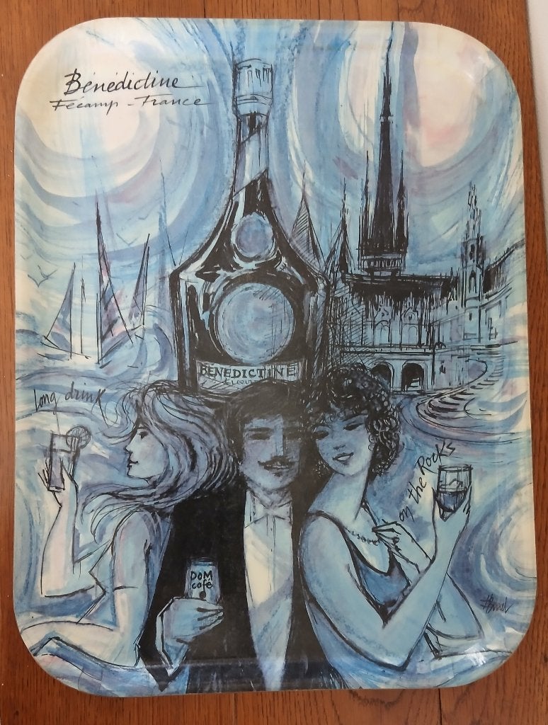 Vintage dienblad van Franse kruidenlikeurmerk Bénédictine, Kunststof, Afgeronde hoeken, Ophalen of Verzenden, Zo goed als nieuw