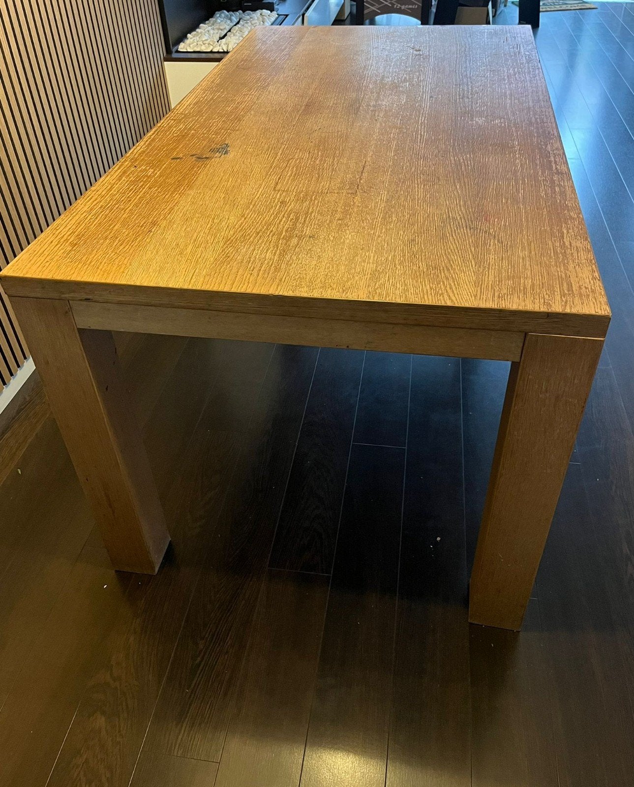 Eiken eettafel 160x90 cm met gebruikssporen, Gebruikt, Eikenhout, 150 tot 200 cm, Rechthoekig