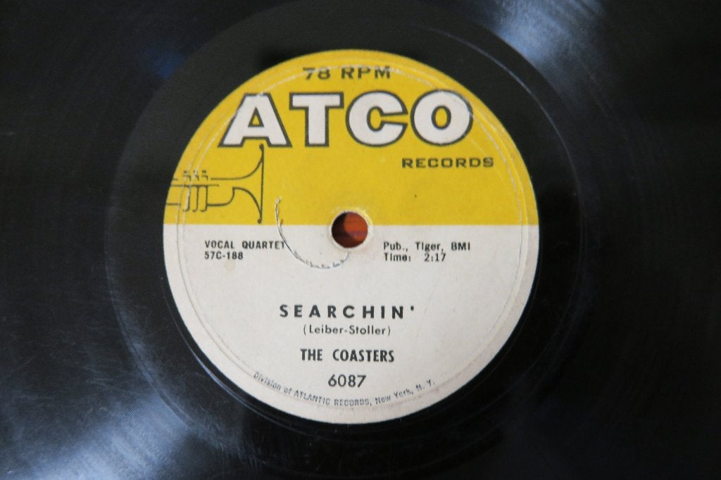 The Coasters Searchin' 78rpm 78 toeren jukebox schellak 1957, Gebruikt, 10 inch, Ophalen of Verzenden, Pop