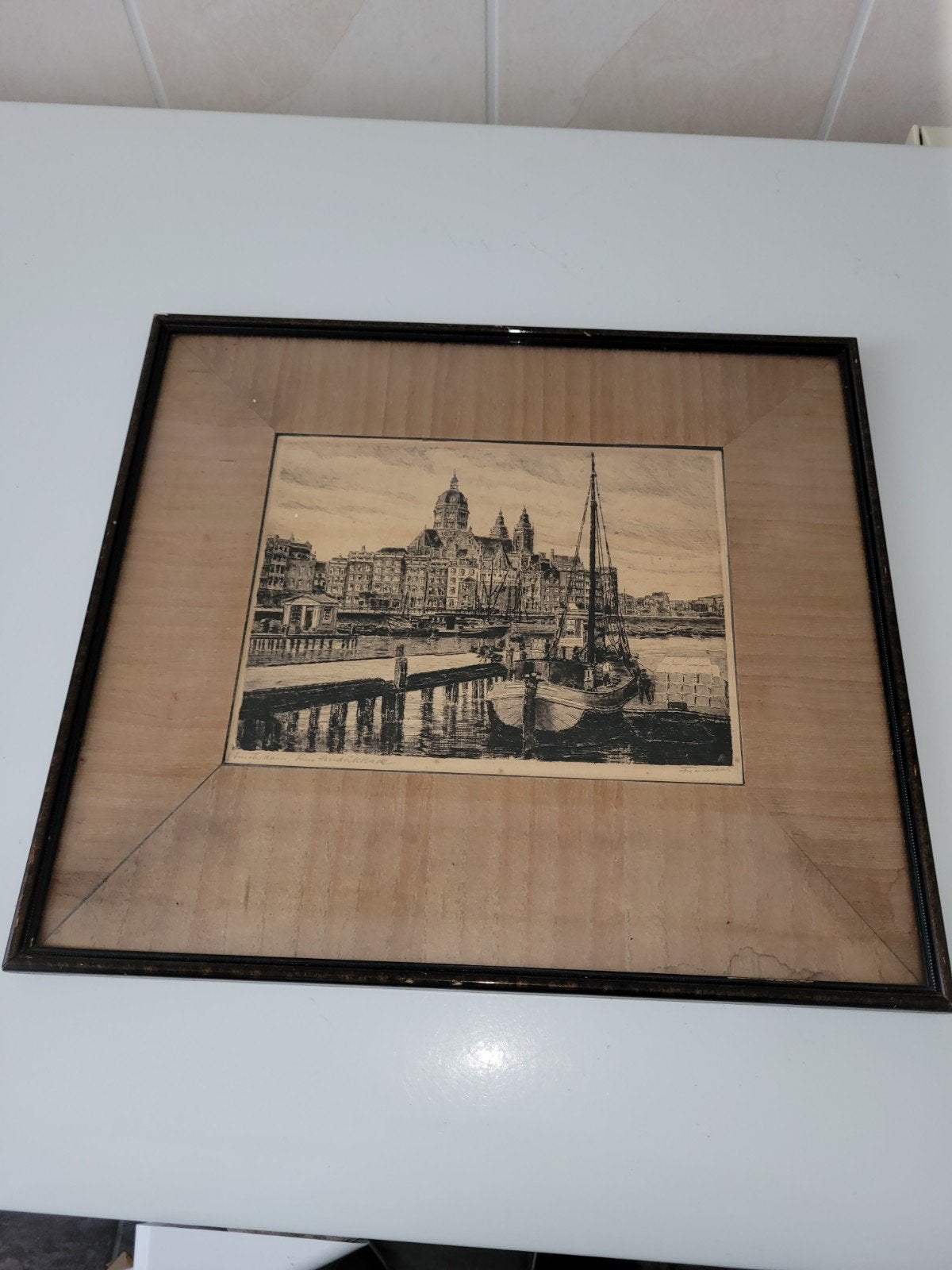 mooie ets prins Hendrikkade Amsterdam, Antiek en Kunst, Kunst | Etsen en Gravures, Ophalen of Verzenden