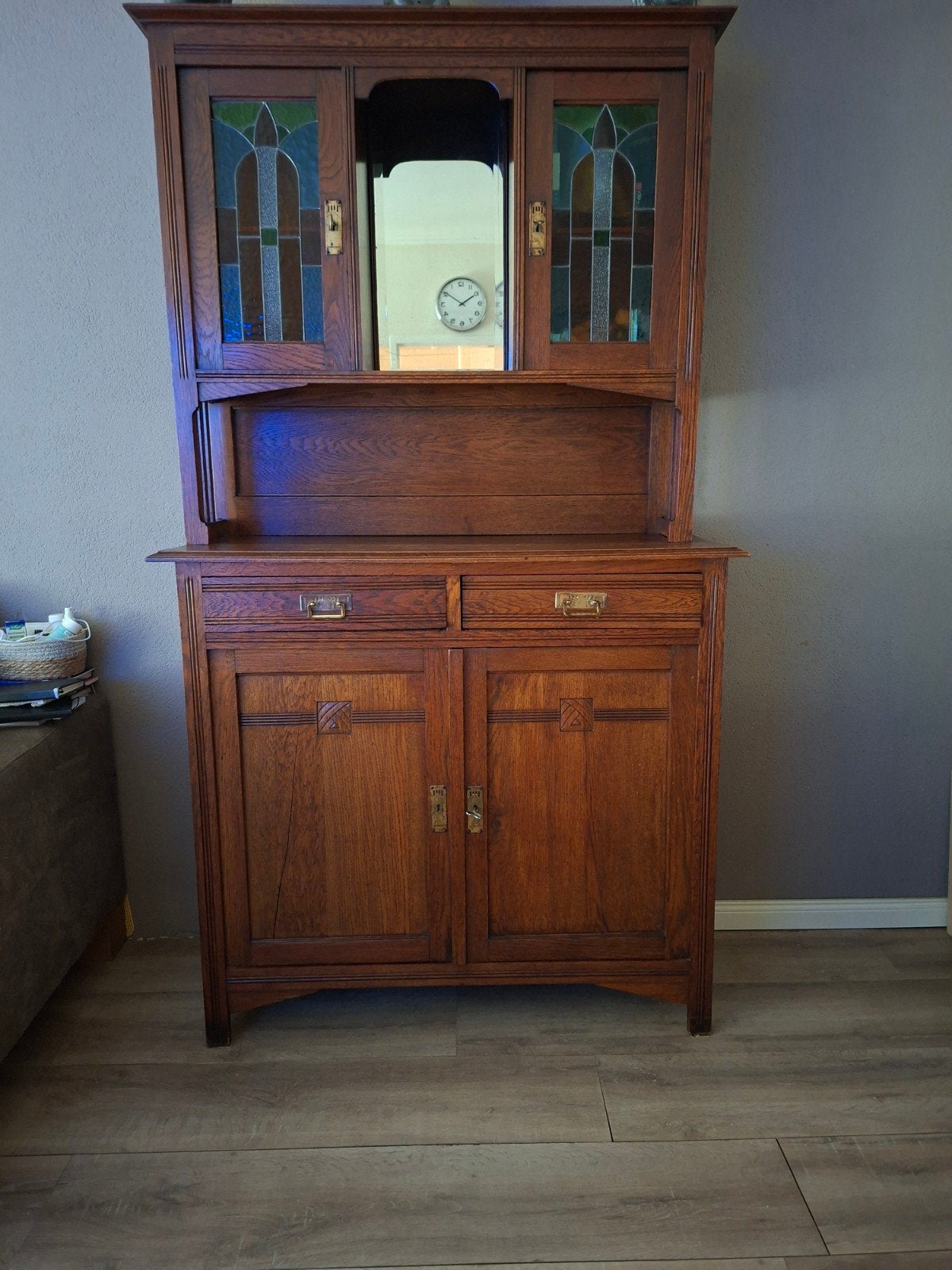 Antieke Eiken Buffetkast met Glas-in-lood, Antiek en Kunst, Ophalen