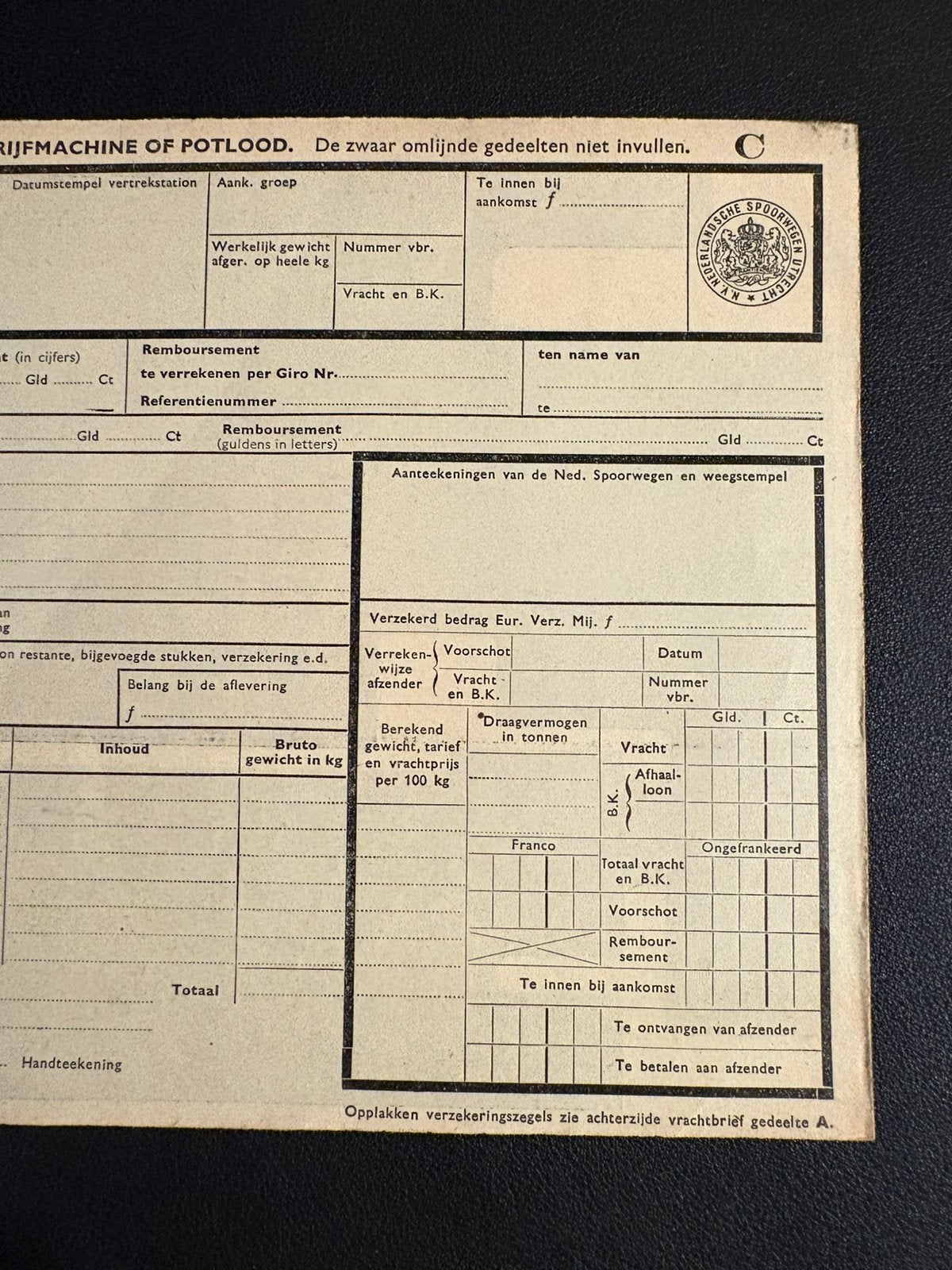 Blanco vrachtbrief voor expresgoed NS (1947), Ophalen of Verzenden, Zo goed als nieuw, Trein