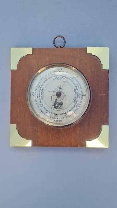 Antieke Scheepsbarometer - Messing en Hout, Ophalen of Verzenden, Gebruikt, Barometer