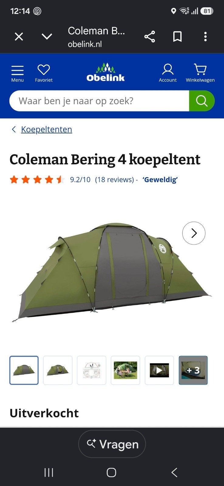 Coleman Bering 4 - 4 persoonstent, Ophalen, Gebruikt, Tot en met 4